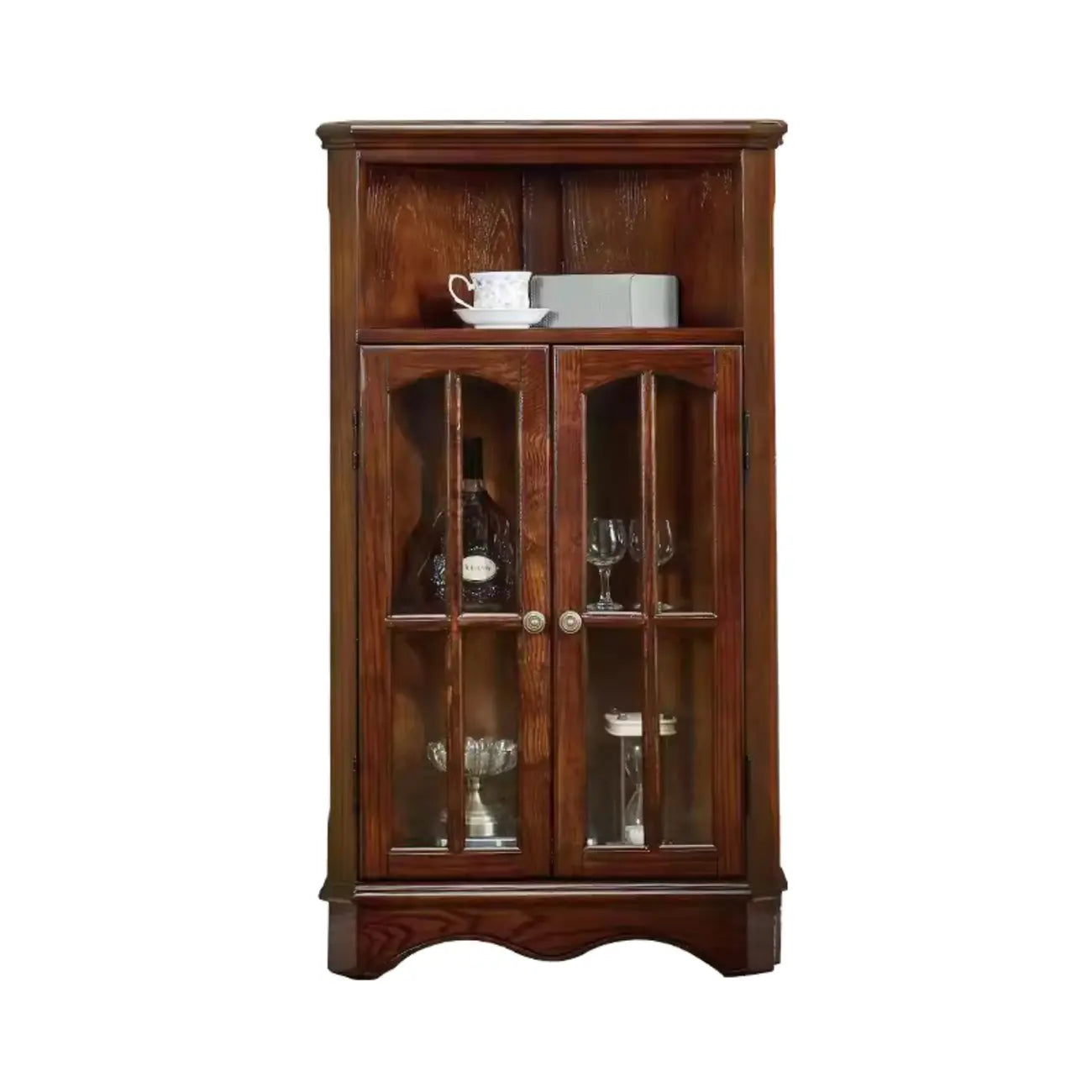 Meuble d'angle de rangement classique avec portes vitrées et étagère