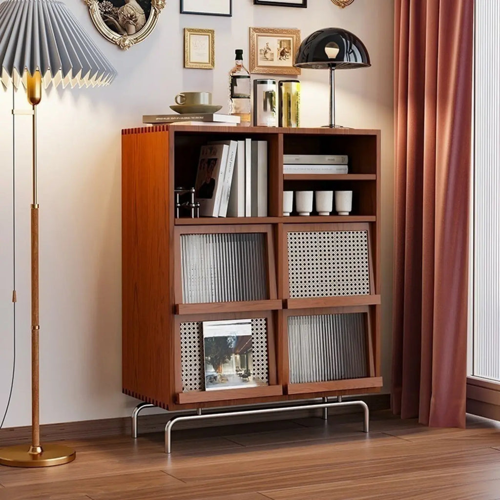 Meuble d'appoint pour salon, en bois brun et pieds en métal