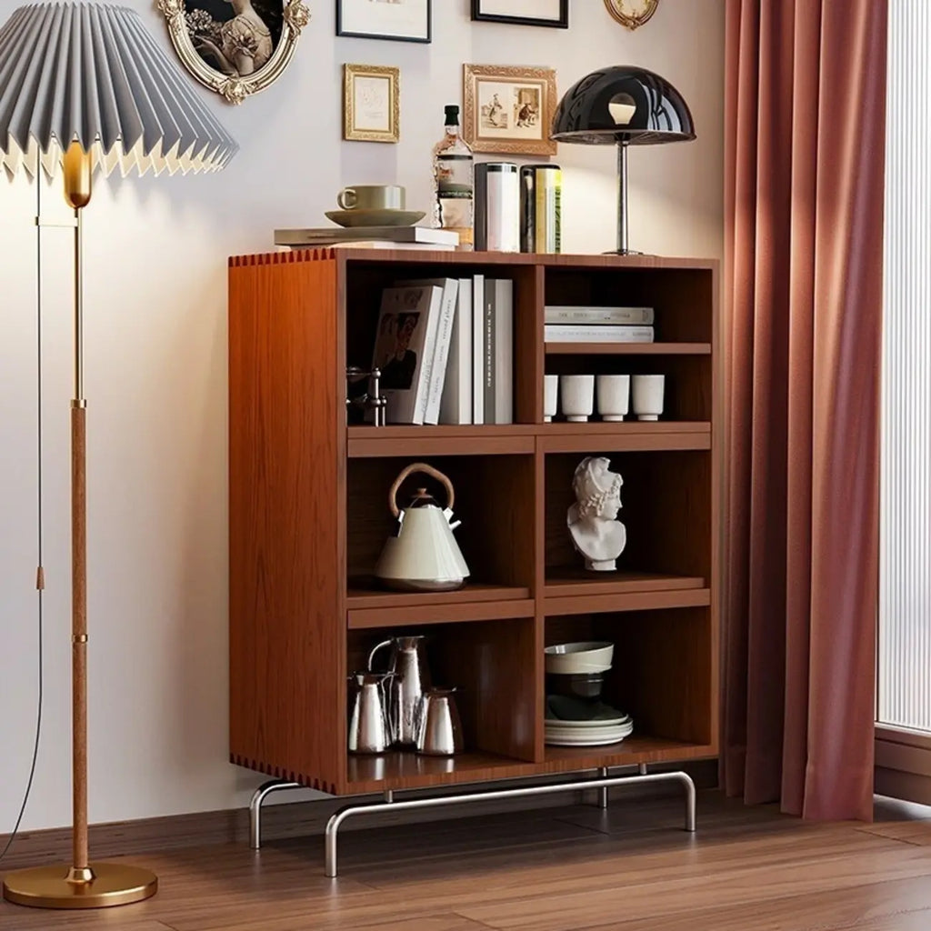 Meuble d'appoint pour salon, en bois brun et pieds en métal