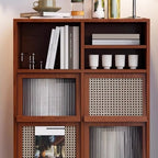 Meuble d'appoint pour salon, en bois brun et pieds en métal