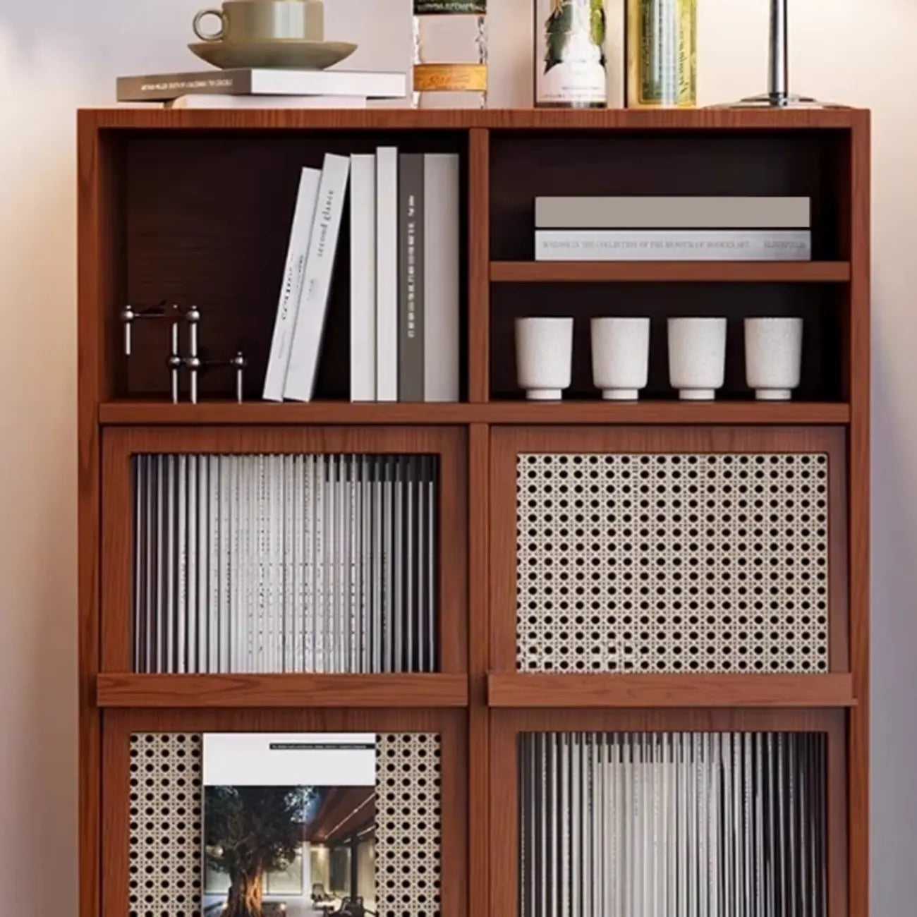 Meuble d'appoint pour salon, en bois brun et pieds en métal