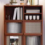 Meuble d'appoint pour salon, en bois brun et pieds en métal