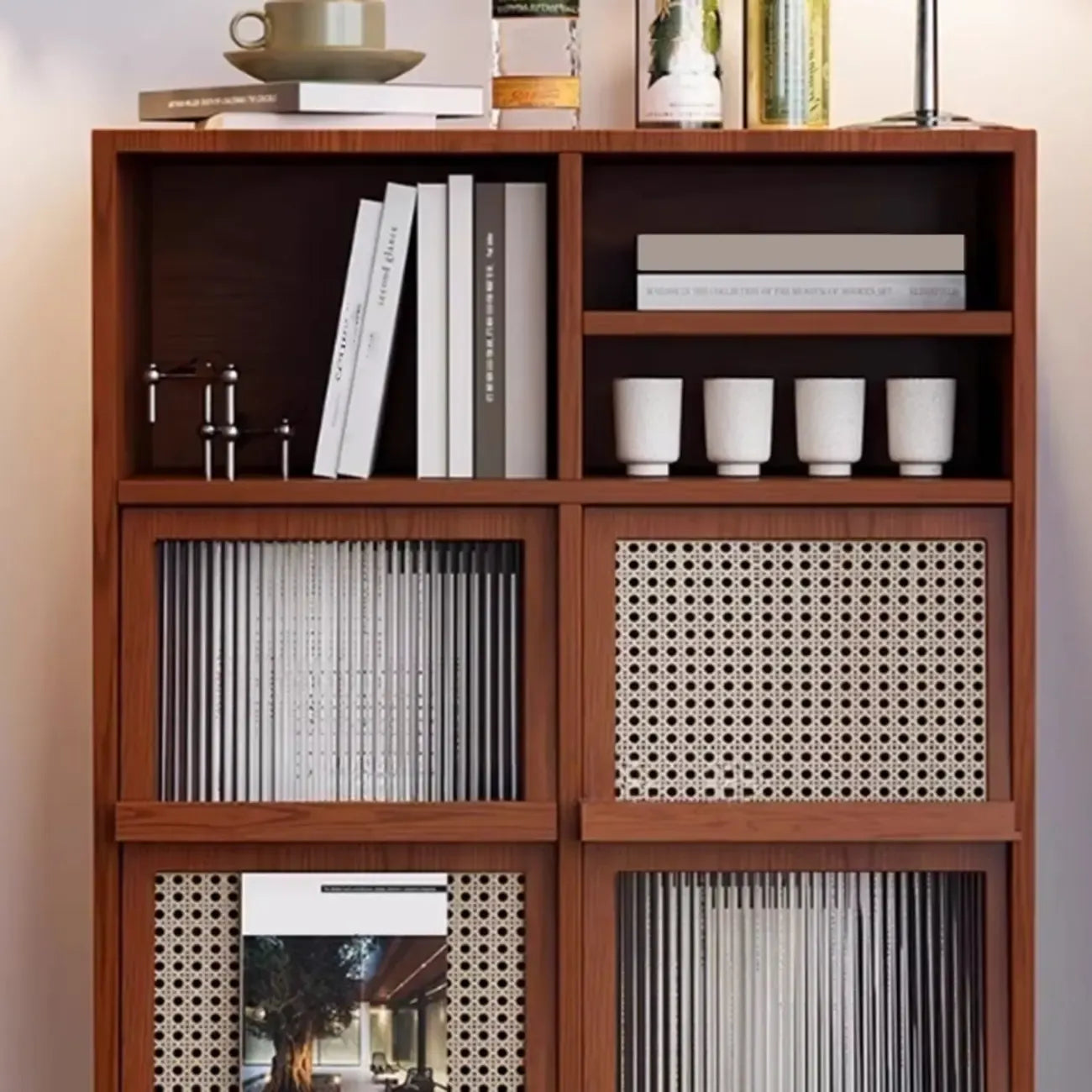 Meuble d'appoint pour salon, en bois brun et pieds en métal