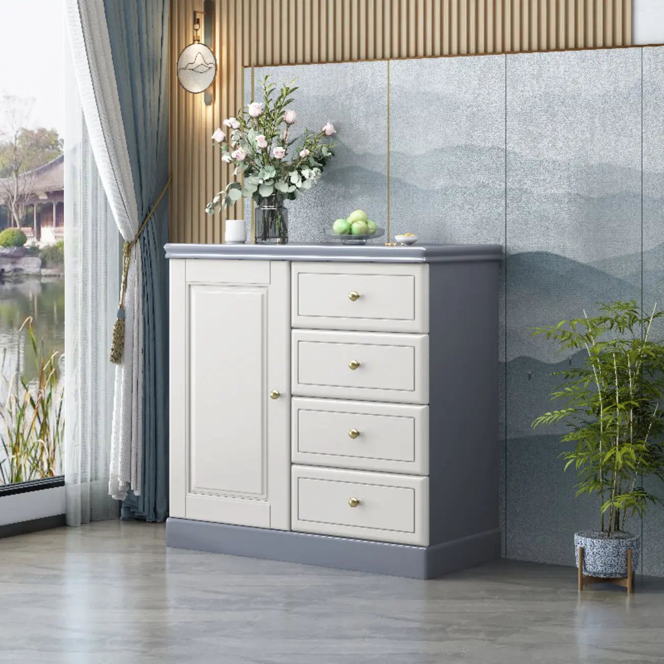 Grand meuble de rangement moderne et polyvalent en bois gris