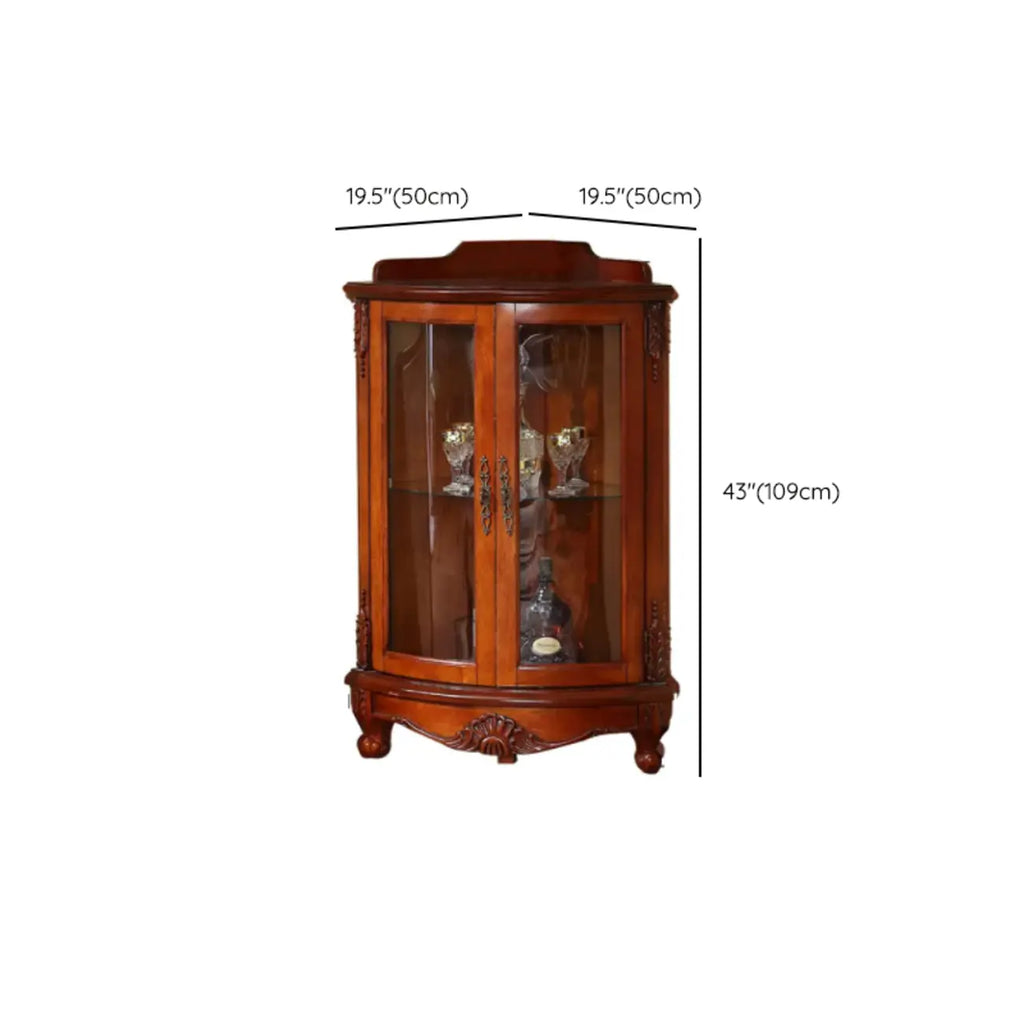 Meuble d'angle de rangement classique avec portes vitrées et étagère