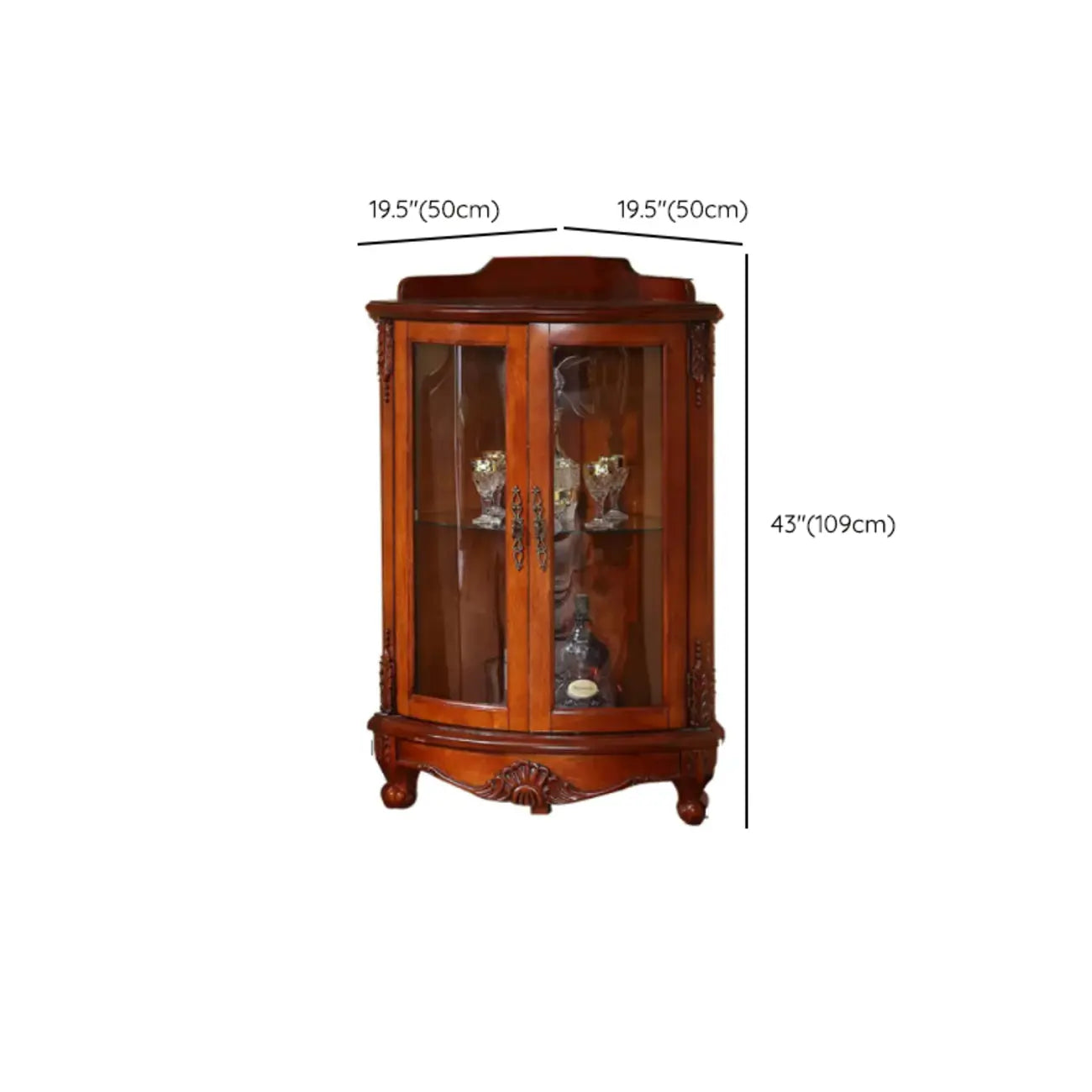 Meuble d'angle de rangement classique avec portes vitrées et étagère