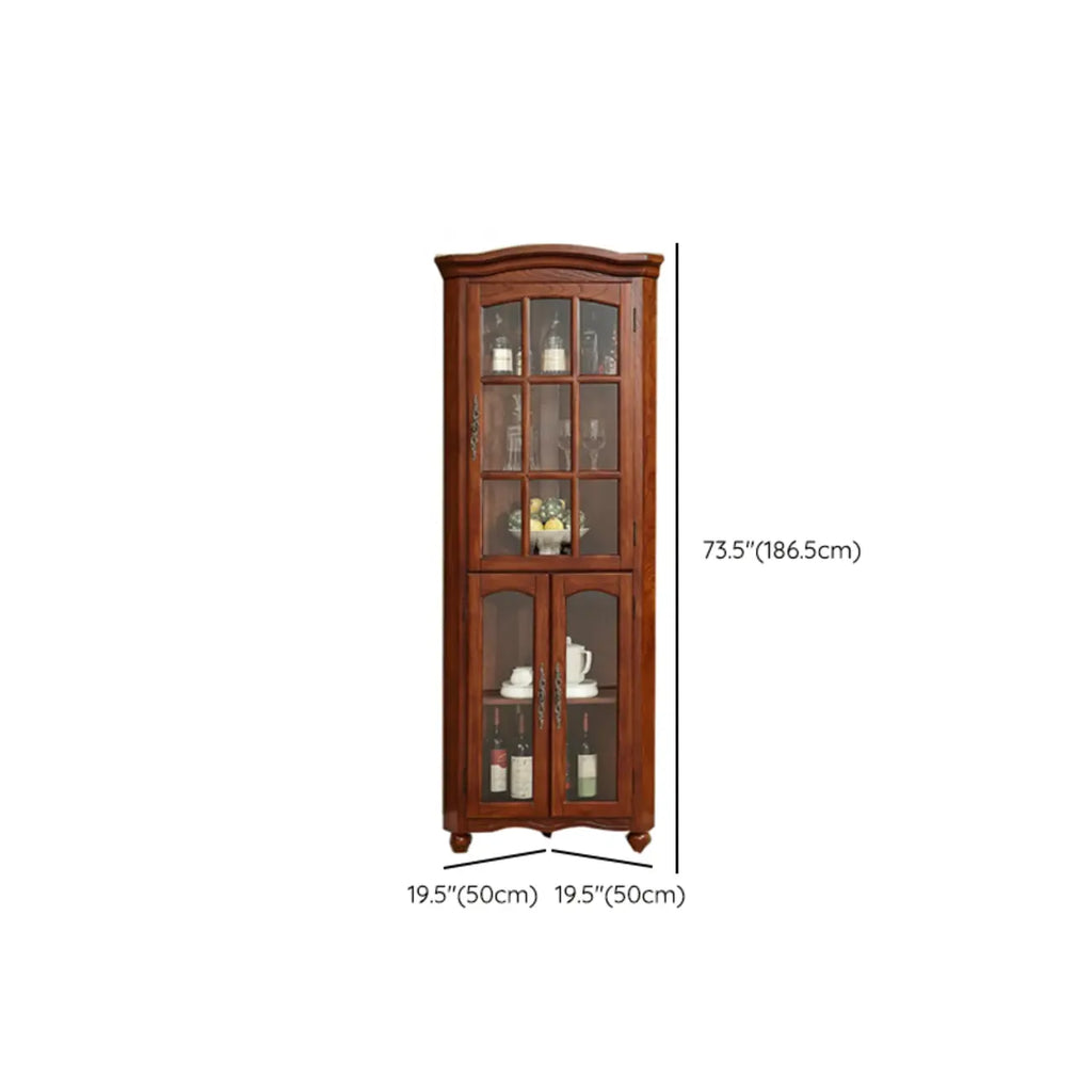 Meuble d'angle de rangement classique avec portes vitrées et étagère