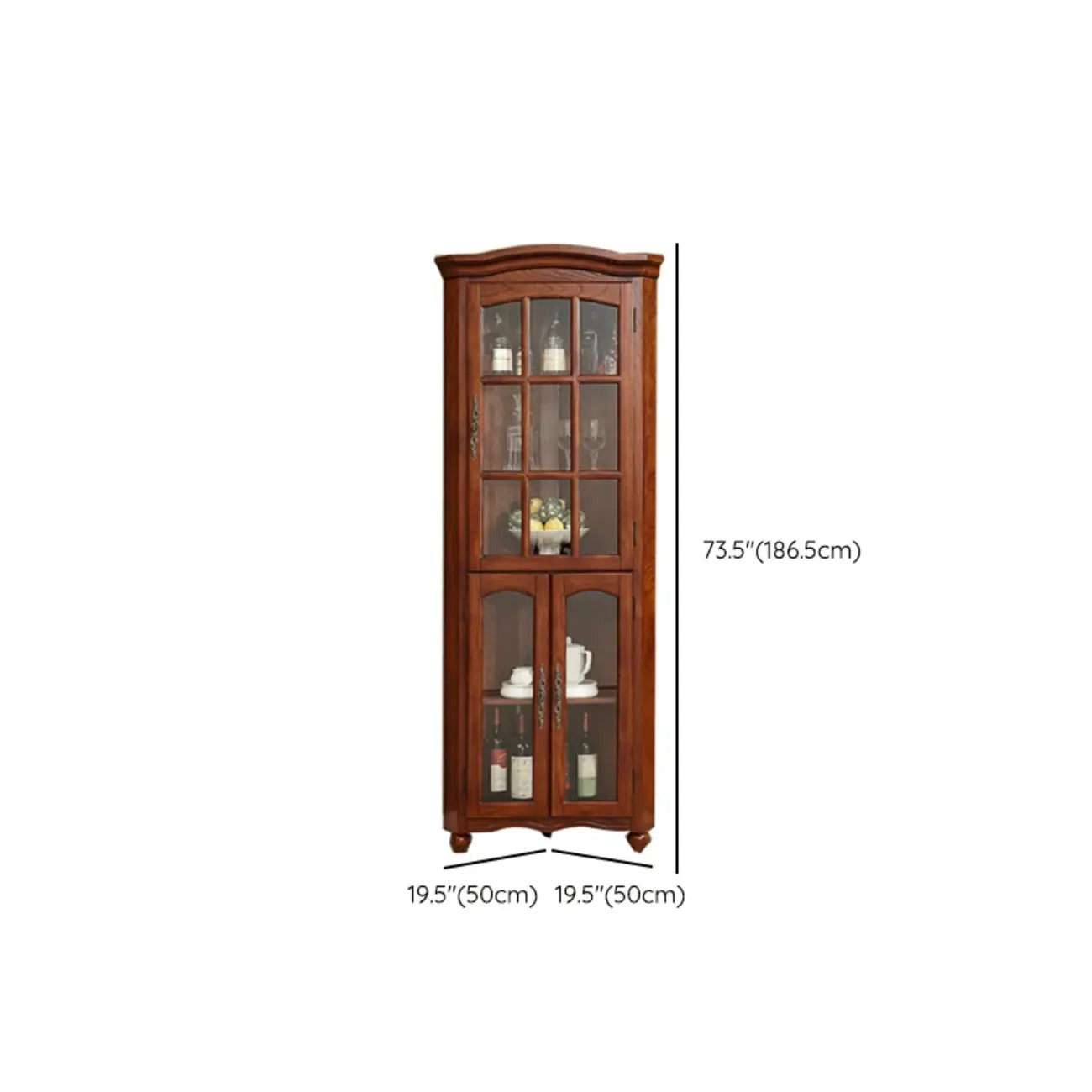 Meuble d'angle de rangement classique avec portes vitrées et étagère