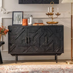 Meuble rectangulaire en bois noir vieilli sculpté de style Mid-Century
