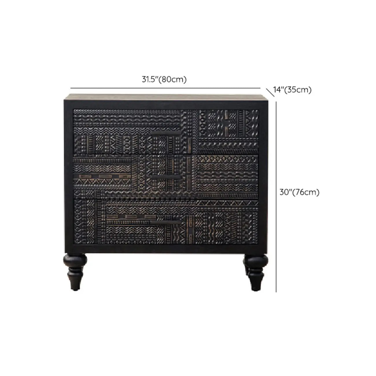 Meuble rectangulaire en bois noir vieilli sculpté de style Mid-Century