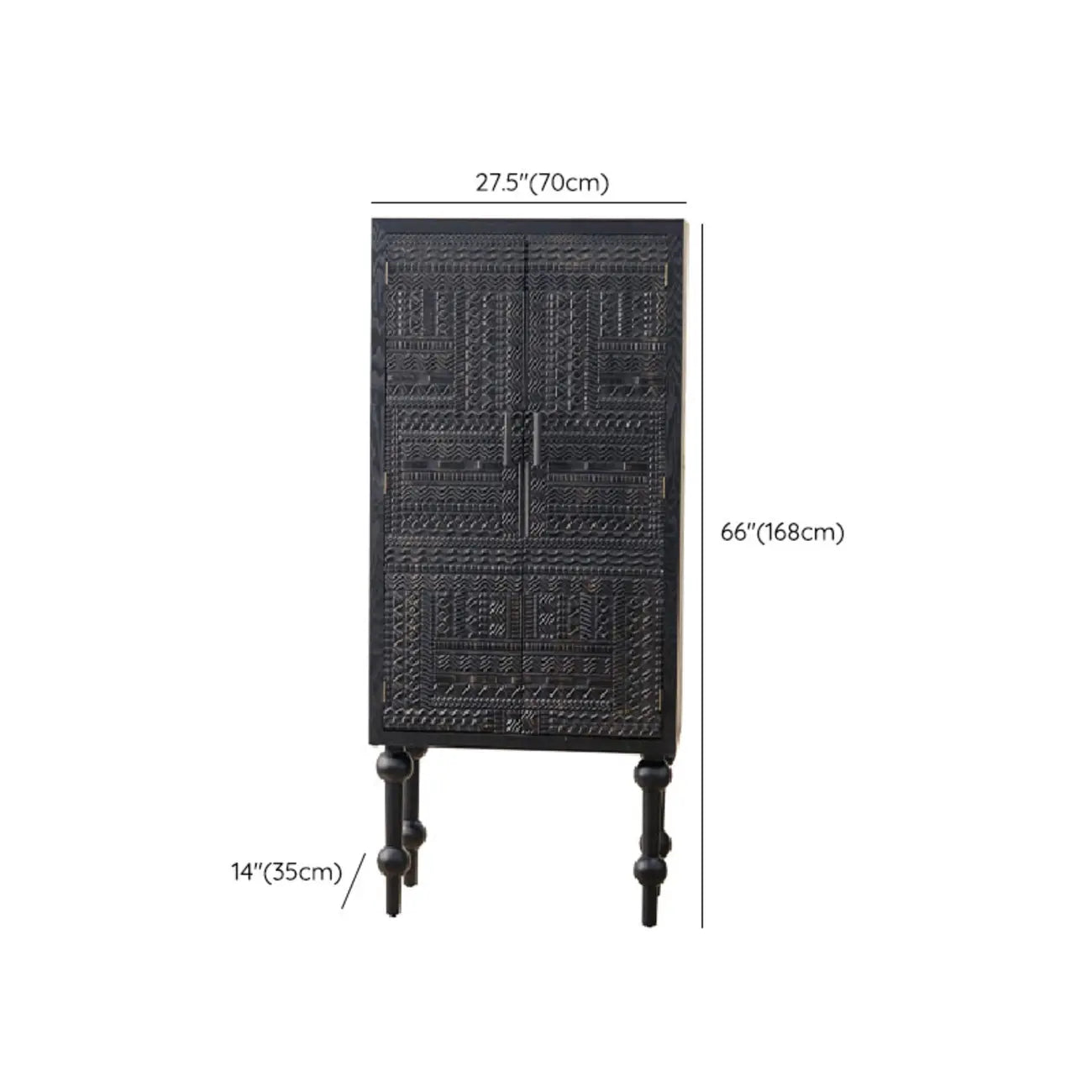 Meuble rectangulaire en bois noir vieilli sculpté de style Mid-Century