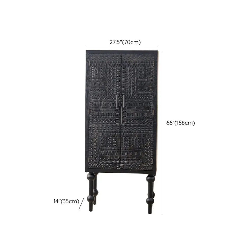 Meuble rectangulaire en bois noir vieilli sculpté de style Mid-Century