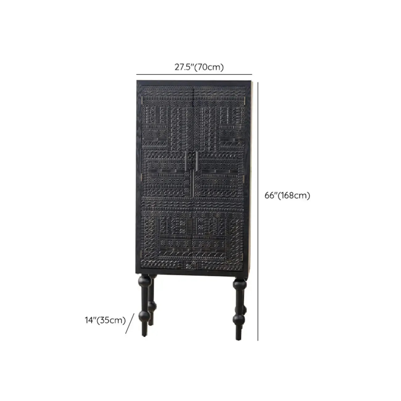 Meuble rectangulaire en bois noir vieilli sculpté de style Mid-Century