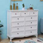 Meuble d'appoint rustique en bois blanc avec plusieurs tiroirs