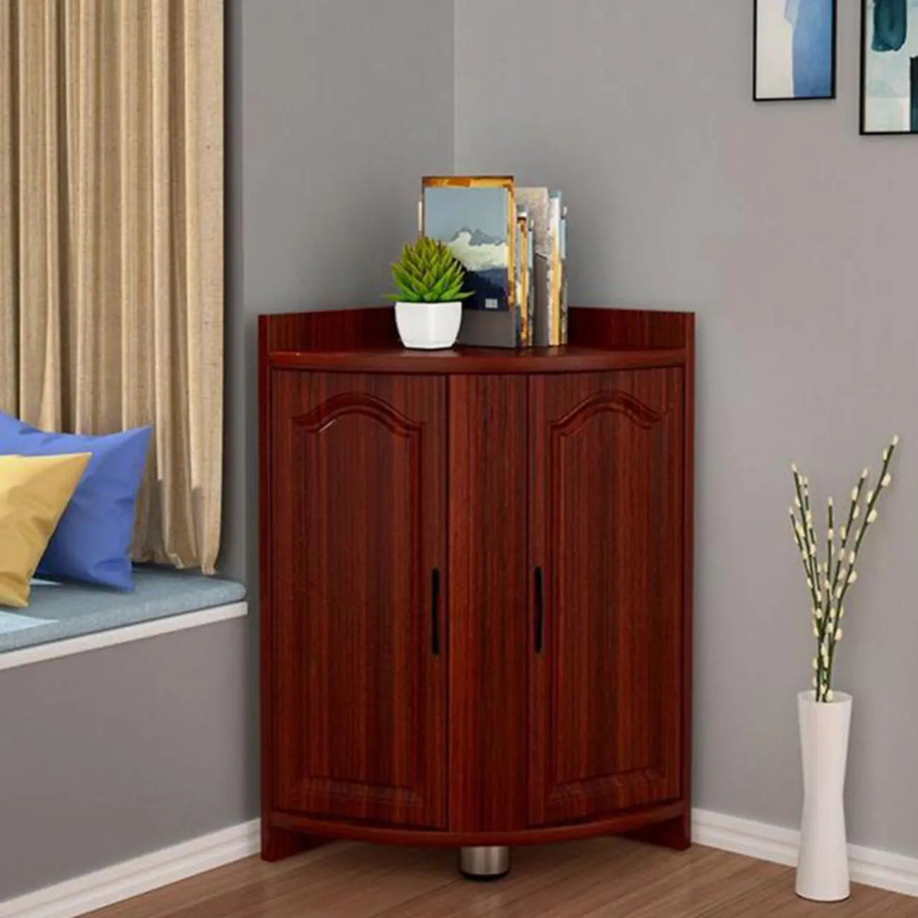 Armoire de rangement d'angle classique en bois recyclé