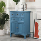 Meuble d'appoint rustique en bois blanc avec plusieurs tiroirs