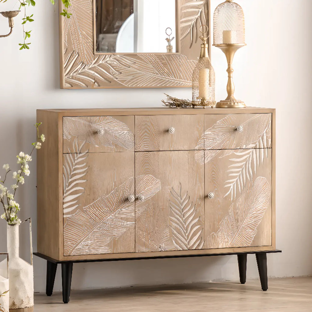 Meuble de salon en bois de style campagnard français avec motifs de feuilles