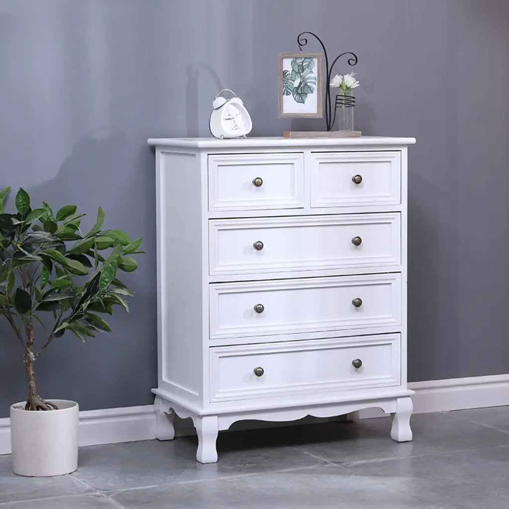 Meuble d'appoint rustique en bois blanc avec plusieurs tiroirs