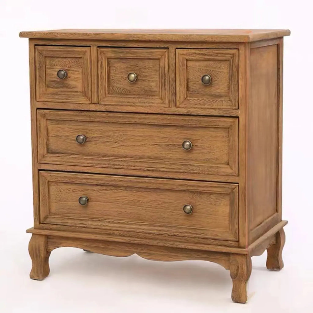 Meuble d'appoint rustique en bois blanc avec plusieurs tiroirs