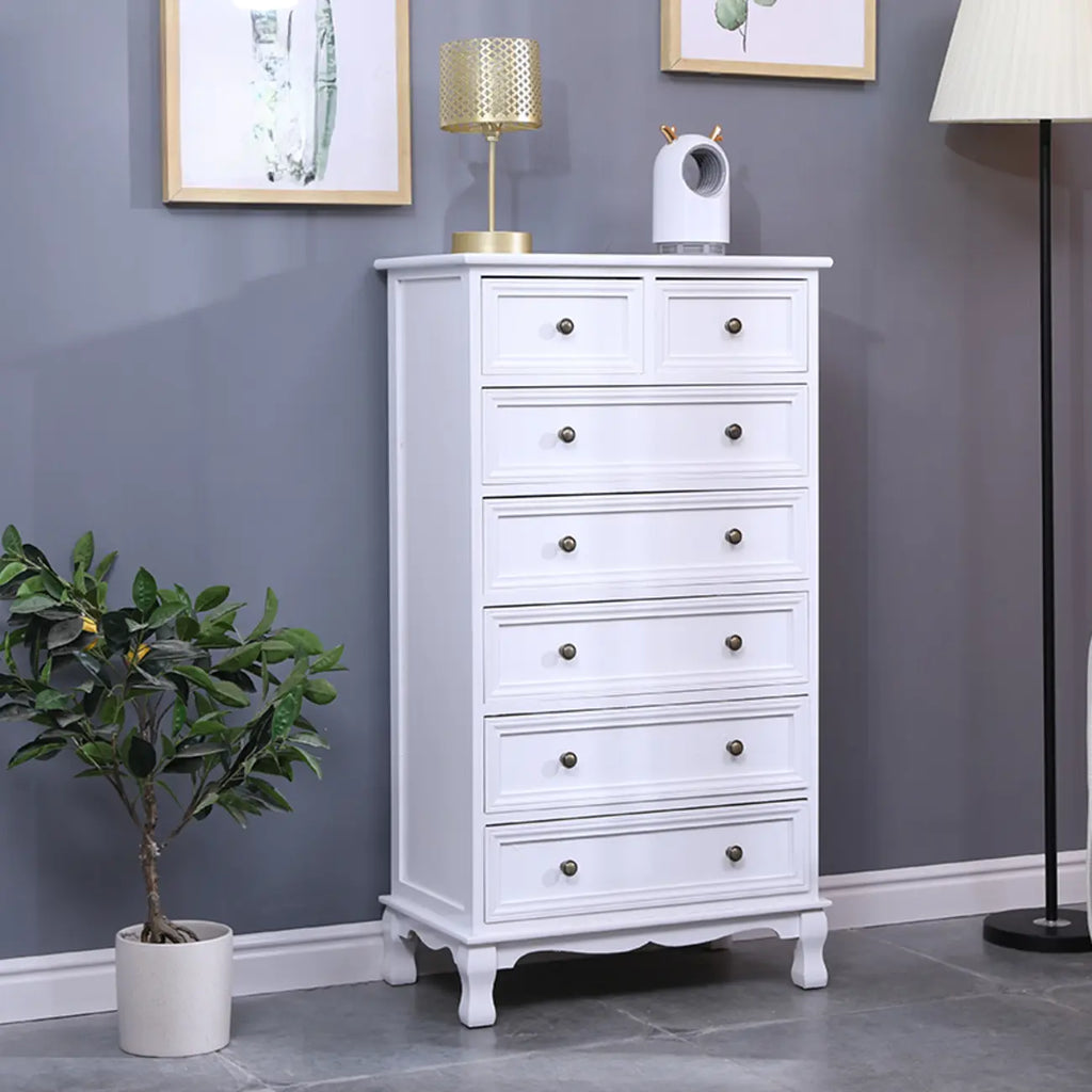 Meuble d'appoint rustique en bois blanc avec plusieurs tiroirs