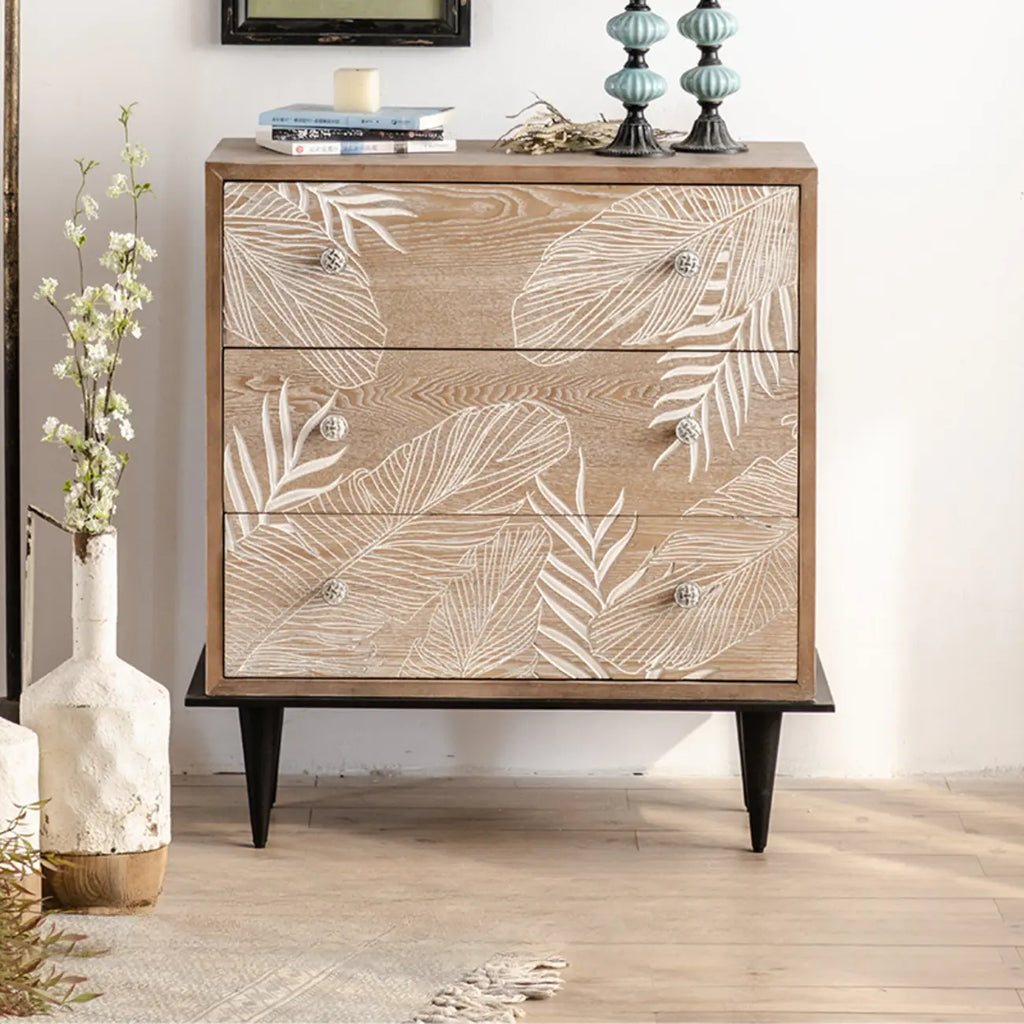 Meuble de salon en bois de style campagnard français avec motifs de feuilles