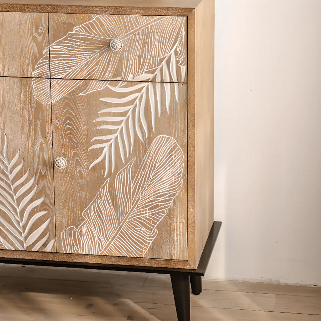 Meuble de salon en bois de style campagnard français avec motifs de feuilles