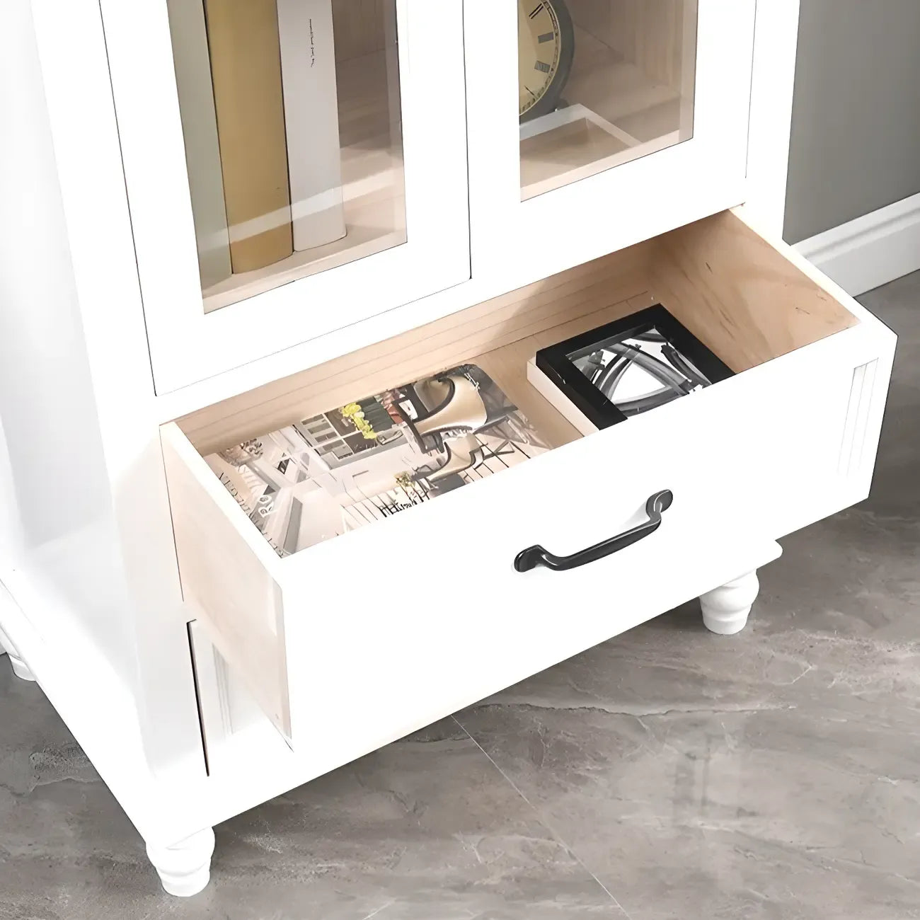 Meuble indépendant en bois massif blanc avec tiroirs