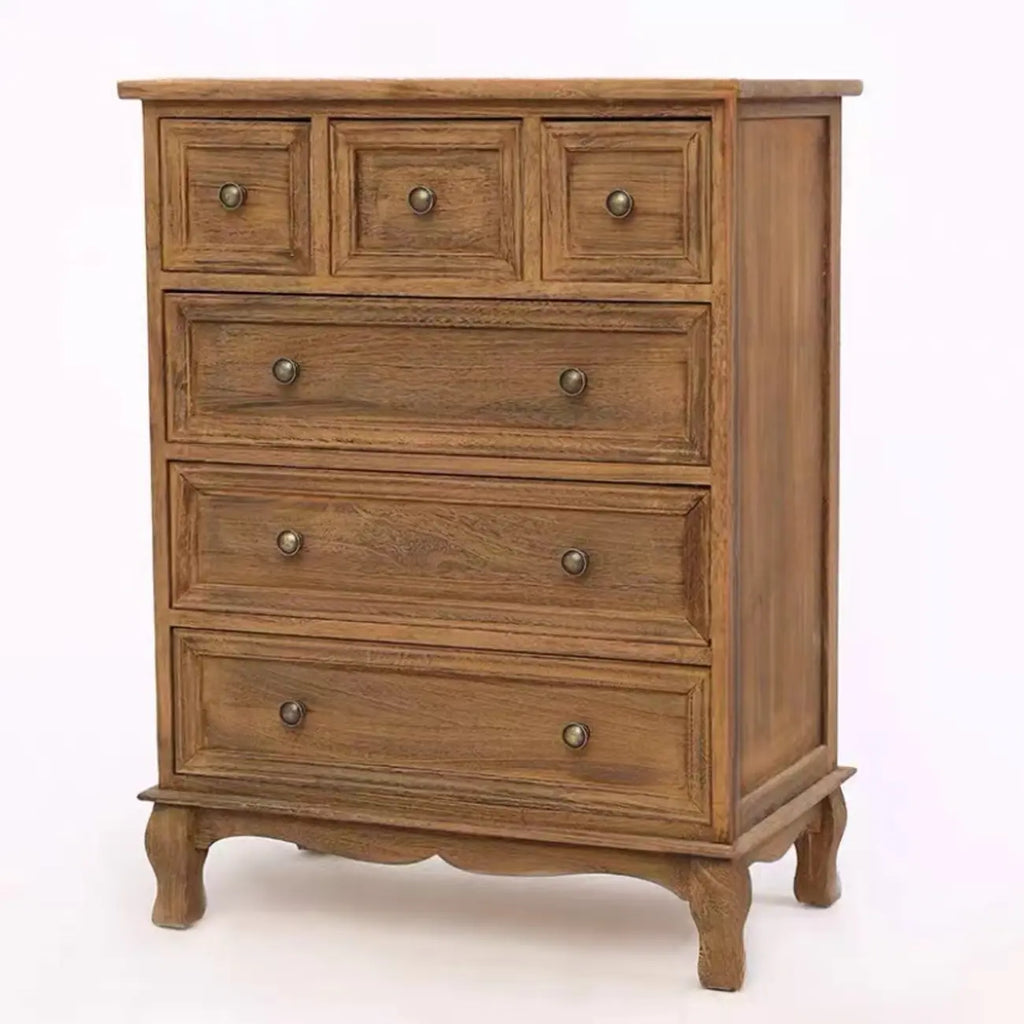 Meuble d'appoint rustique en bois blanc avec plusieurs tiroirs