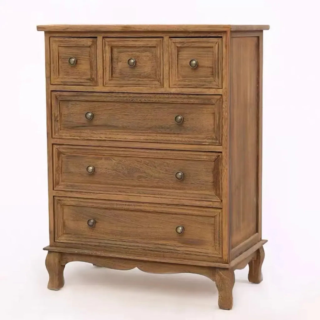 Meuble d'appoint rustique en bois blanc avec plusieurs tiroirs
