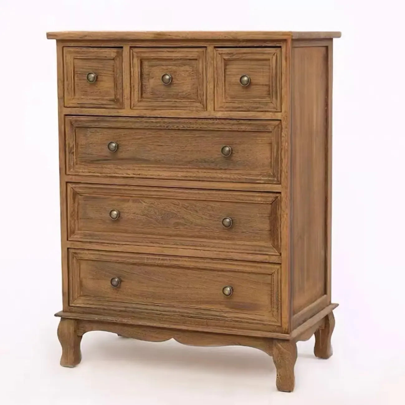 Meuble d'appoint rustique en bois blanc avec plusieurs tiroirs