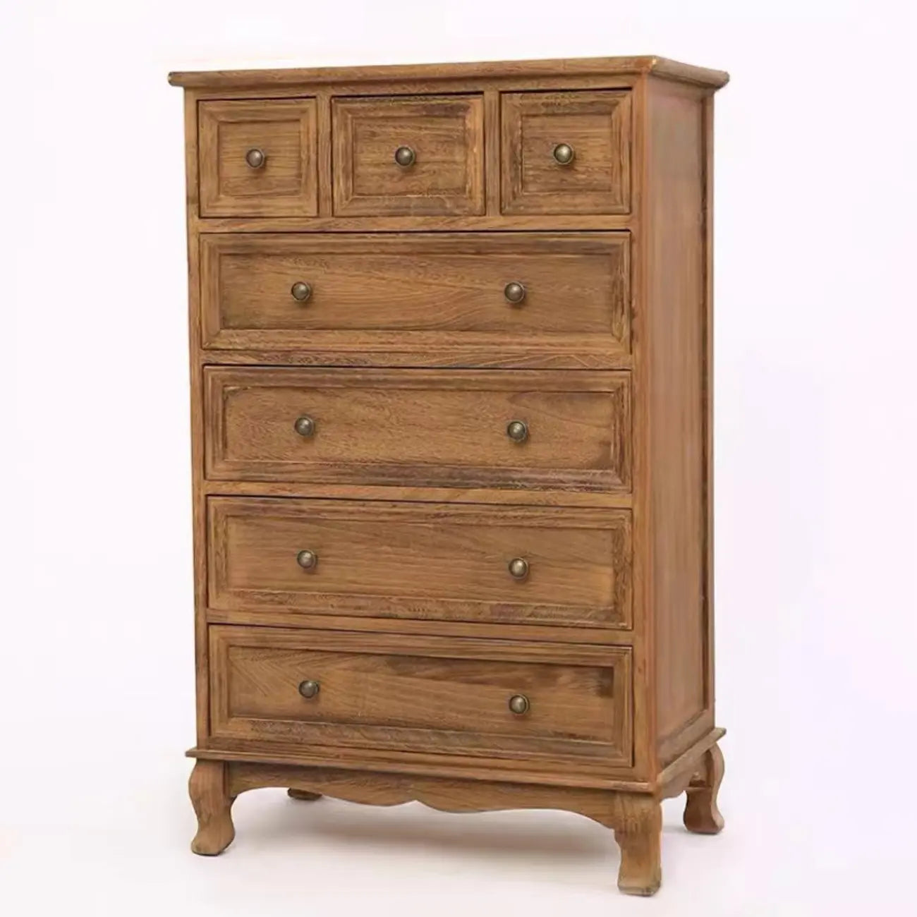 Meuble d'appoint rustique en bois blanc avec plusieurs tiroirs