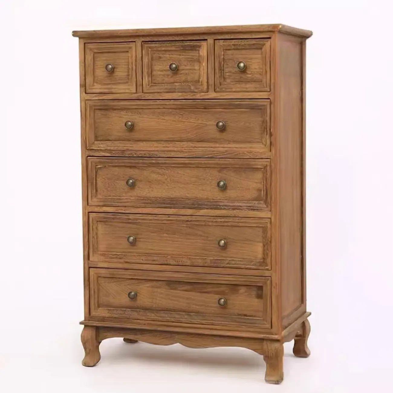 Meuble d'appoint rustique en bois blanc avec plusieurs tiroirs