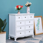 Meuble d'appoint rustique en bois blanc avec plusieurs tiroirs