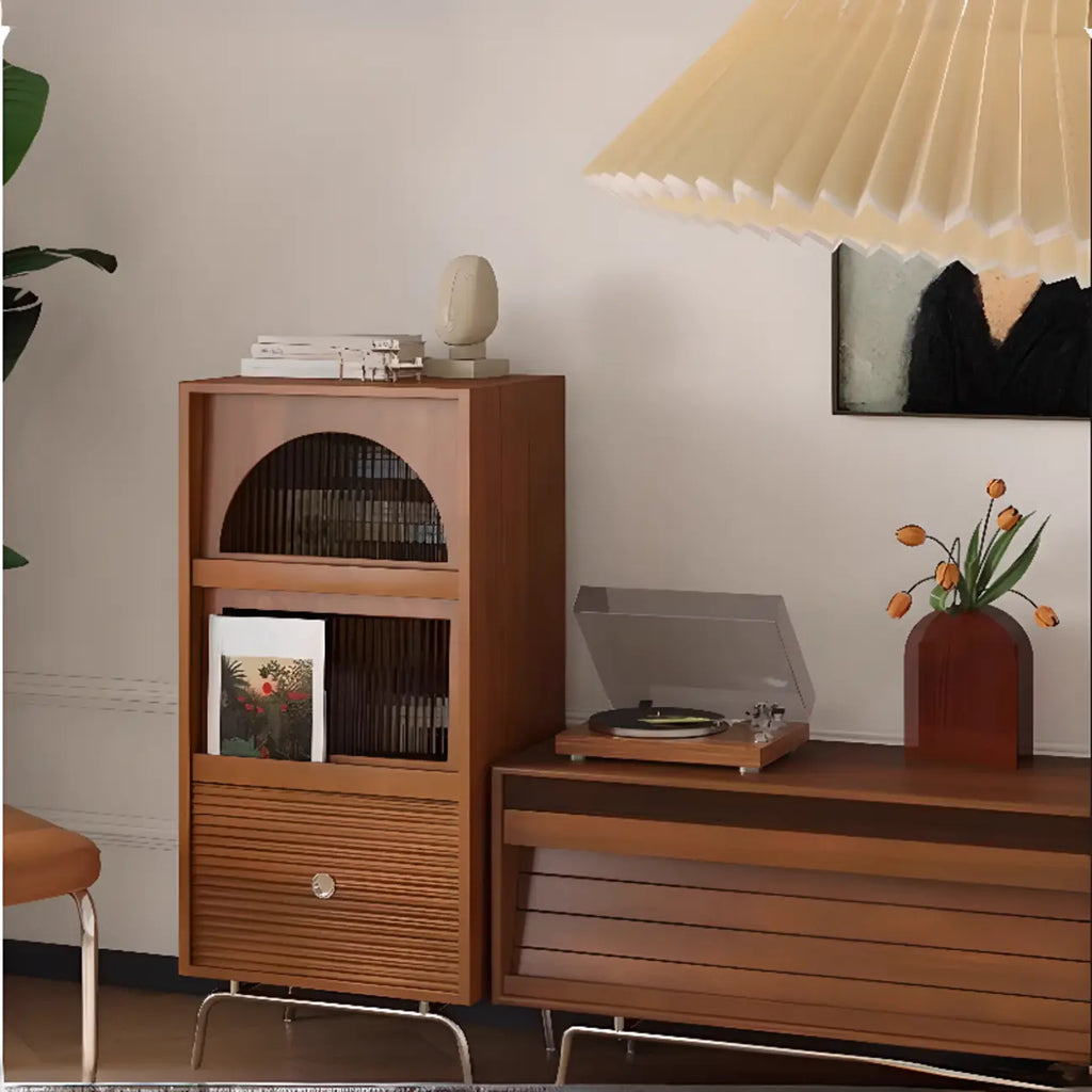 Meuble d'appoint indépendant en pin avec porte vitrée et rangement