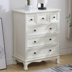 Meuble d'appoint rustique en bois blanc avec plusieurs tiroirs