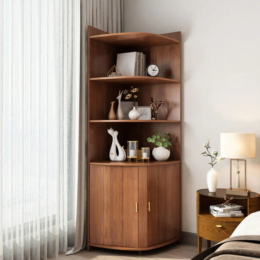 Vitrine d'angle moderne en bois brun avec grand espace de rangement