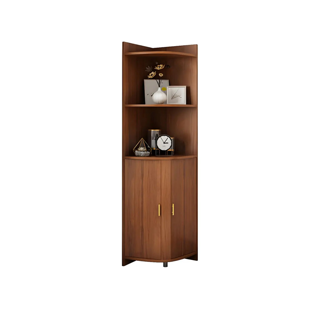 Vitrine d'angle moderne en bois brun avec grand espace de rangement