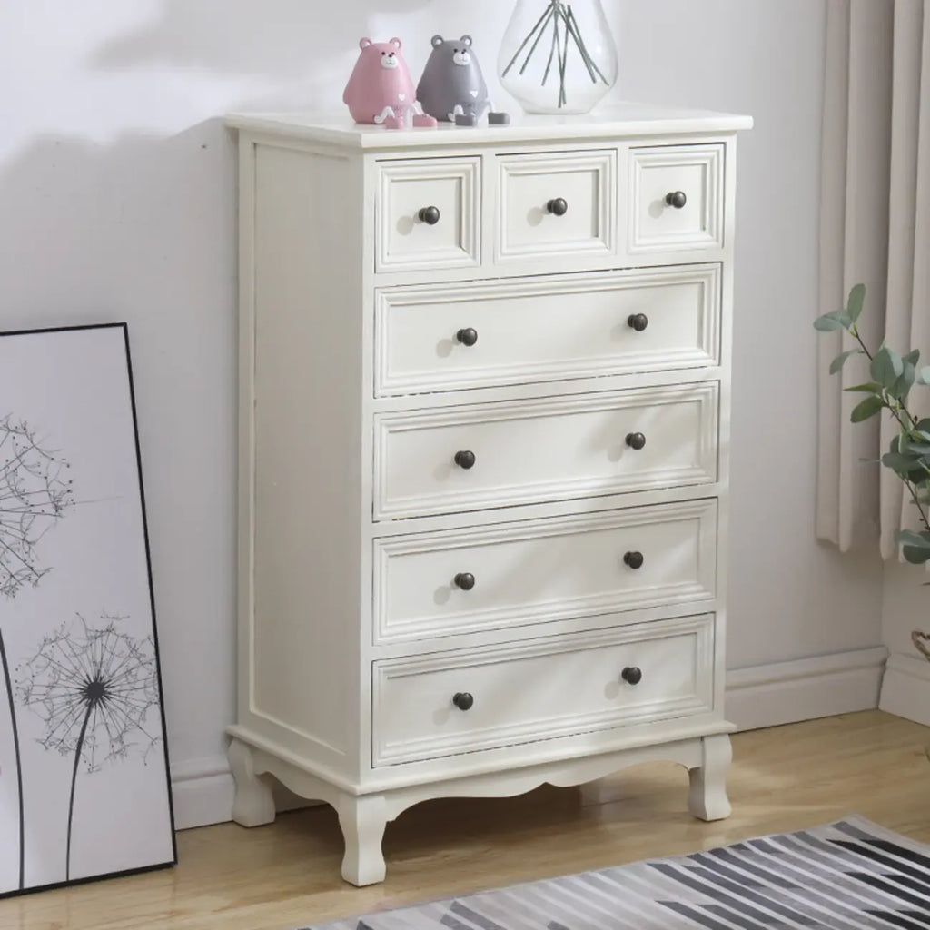 Meuble d'appoint rustique en bois blanc avec plusieurs tiroirs