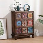 Armoire de rangement en bois brun de style campagnard français avec tiroirs