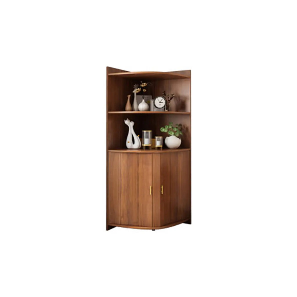 Vitrine d'angle moderne en bois brun avec grand espace de rangement