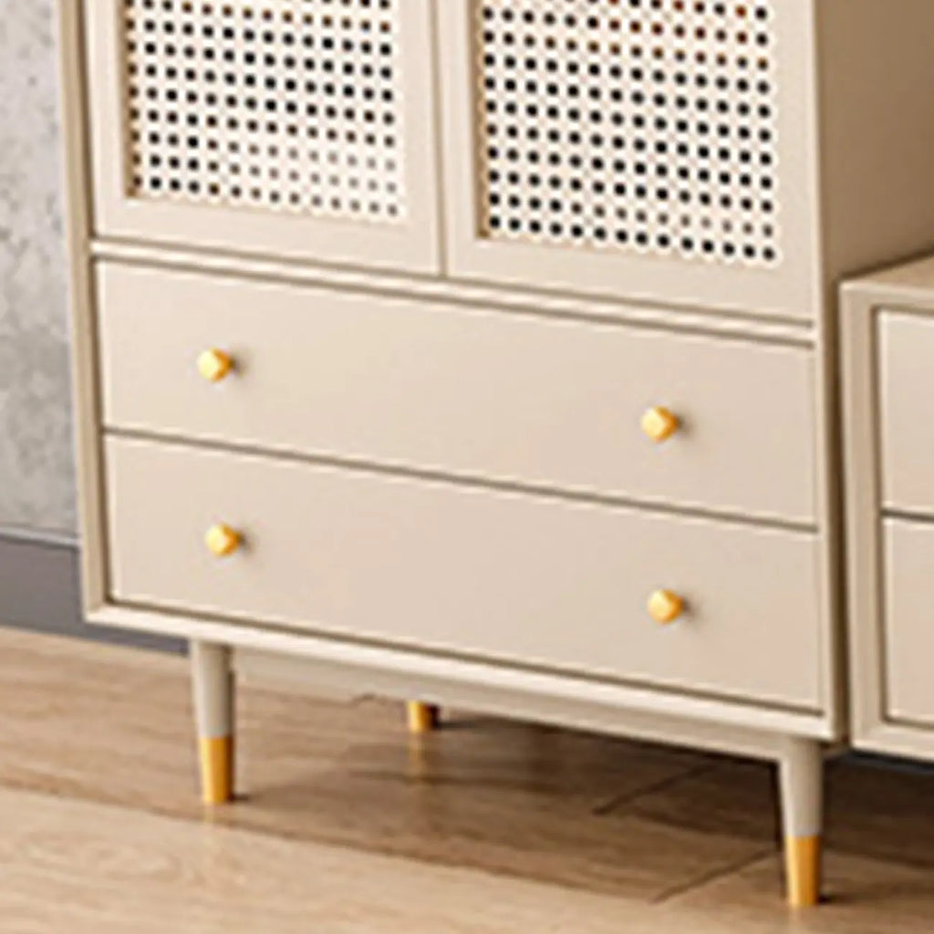 Meuble d'appoint moderne en bois massif beige avec 2 tiroirs