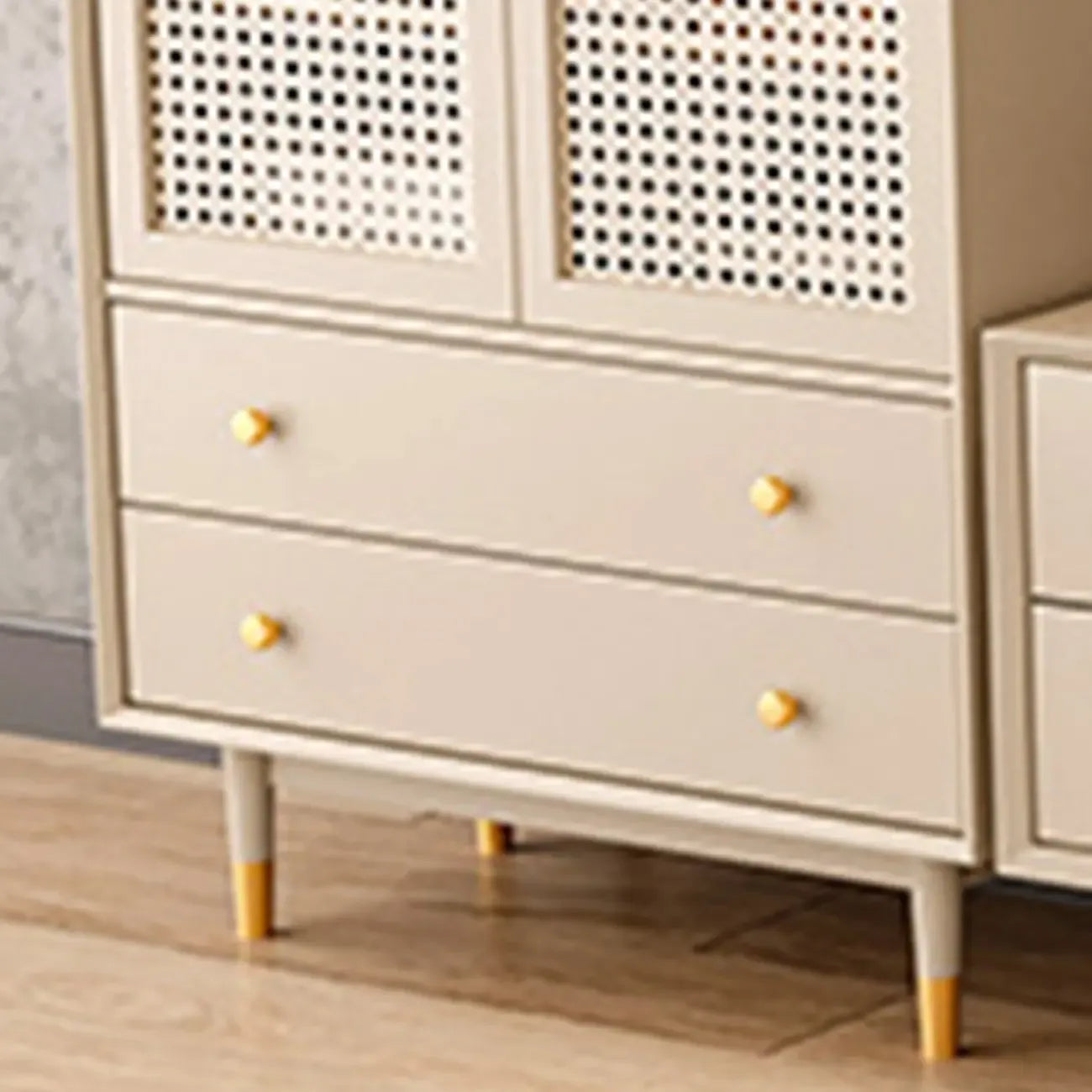 Meuble d'appoint moderne en bois massif beige avec 2 tiroirs