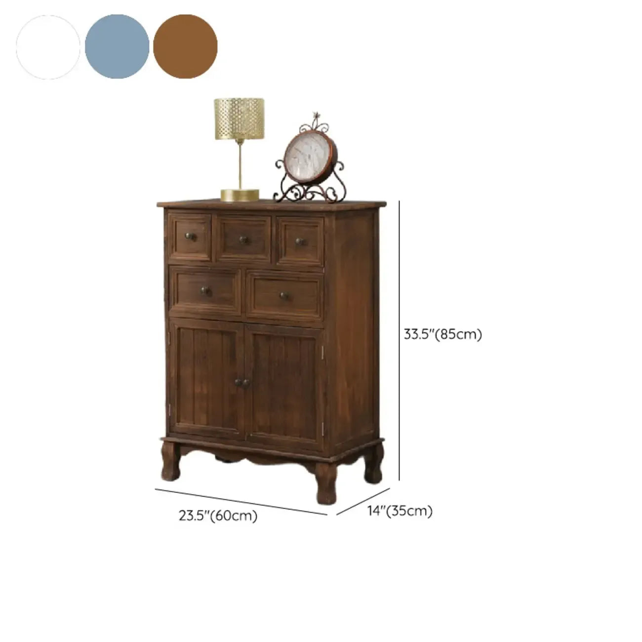 Meuble d'appoint rustique en bois blanc avec plusieurs tiroirs