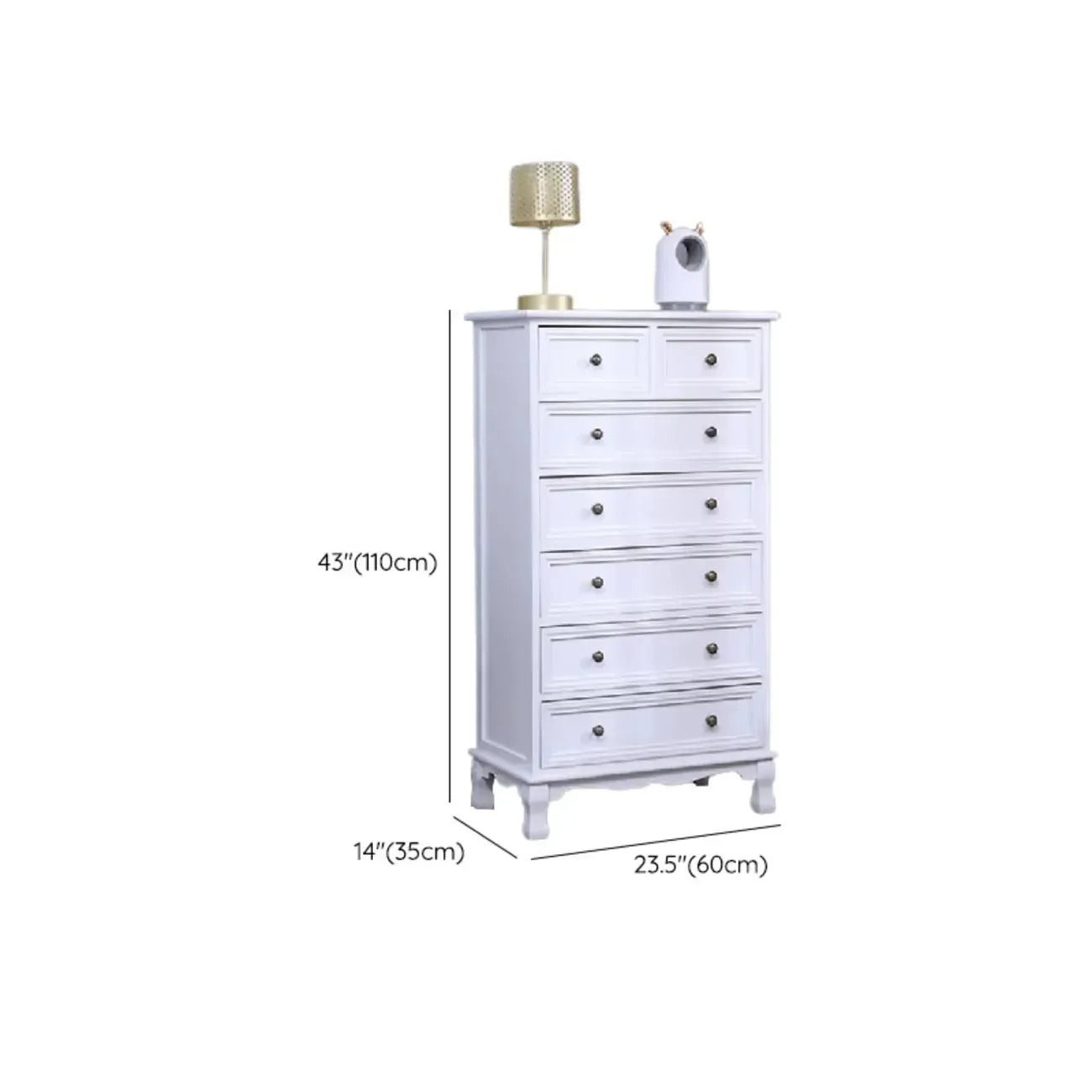 Meuble d'appoint rustique en bois blanc avec plusieurs tiroirs