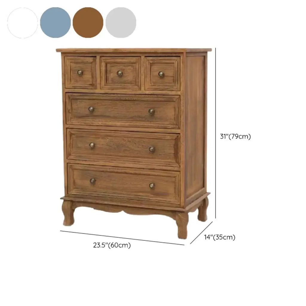 Meuble d'appoint rustique en bois blanc avec plusieurs tiroirs