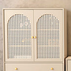 Meuble d'appoint moderne en bois massif beige avec 2 tiroirs