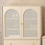 Meuble d'appoint moderne en bois massif beige avec 2 tiroirs