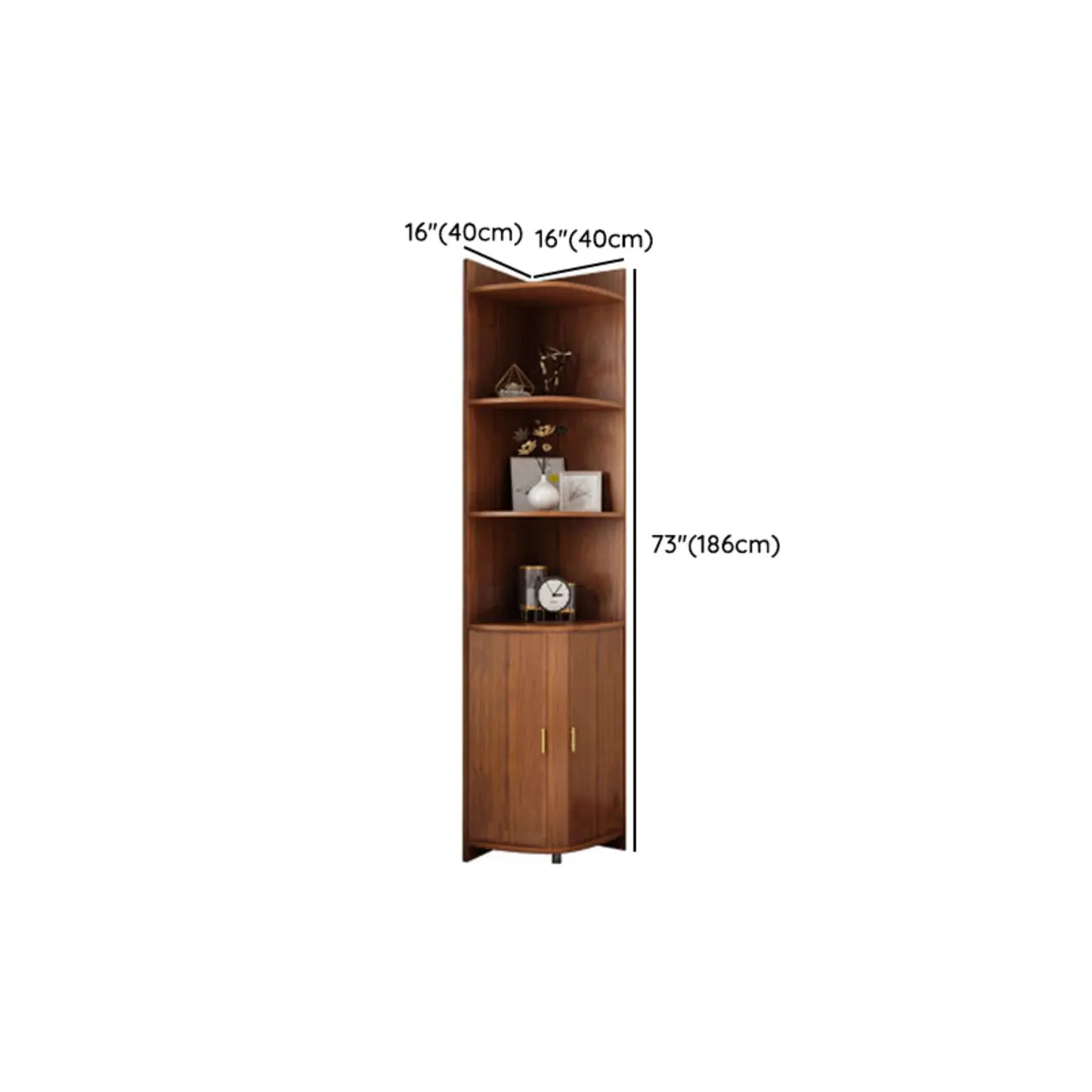 Vitrine d'angle moderne en bois brun avec grand espace de rangement