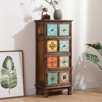 Armoire de rangement en bois brun de style campagnard français avec tiroirs