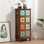 Armoire de rangement en bois brun de style campagnard français avec tiroirs